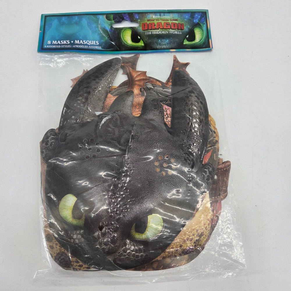 How to Train Your Dragon The Hidden World 8ct Party Masks Toothless Unique 2019
